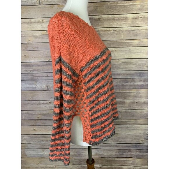 Free People XS Slub Knit Sweater Striped Coral - Picture 8 of 10